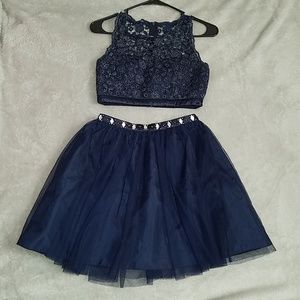 Navy blue 2 piece sparkly homecoming dress